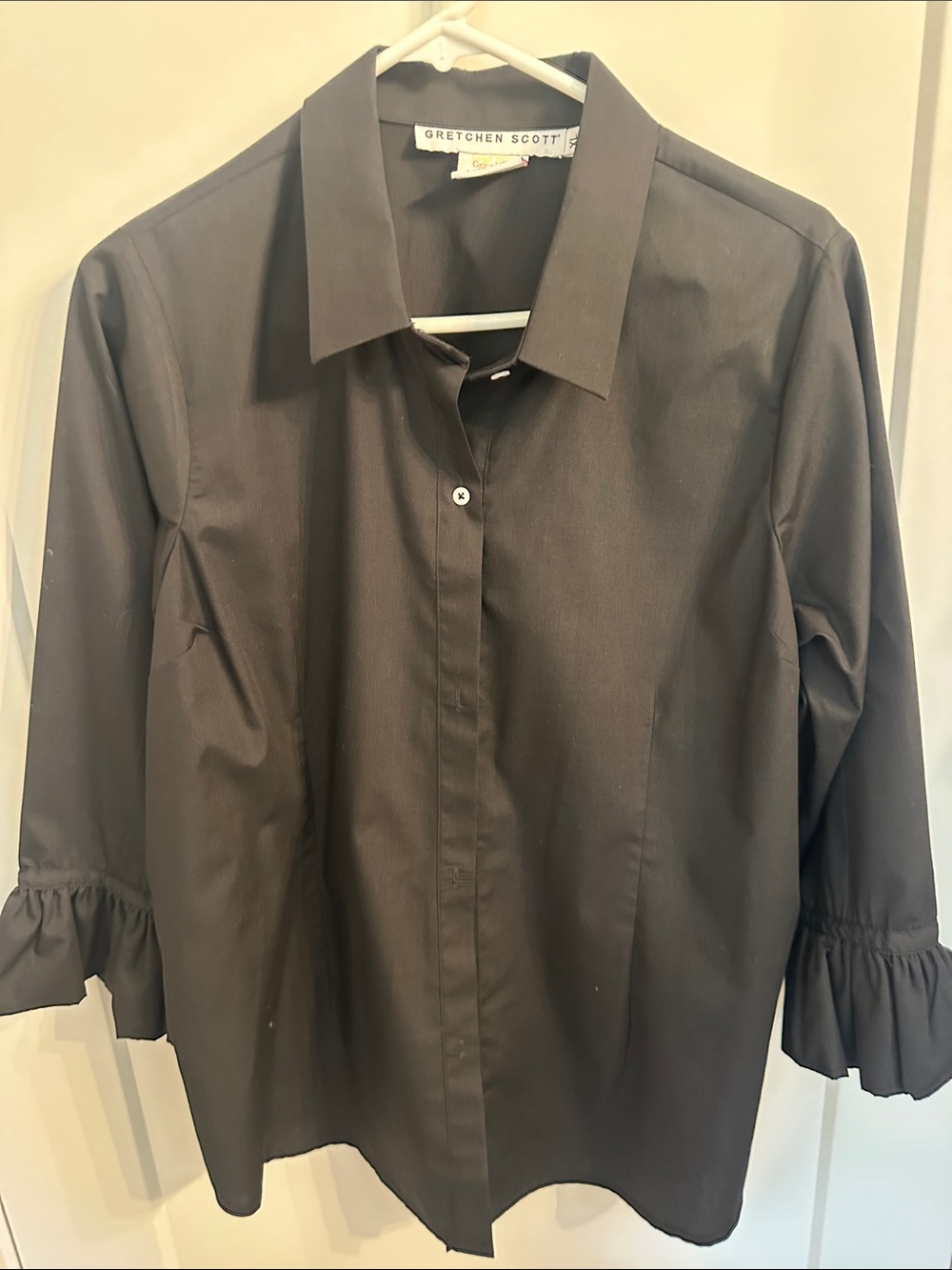 Gretchen Scott Designs Black Button-Down Shirt with Ruffle Cuffs